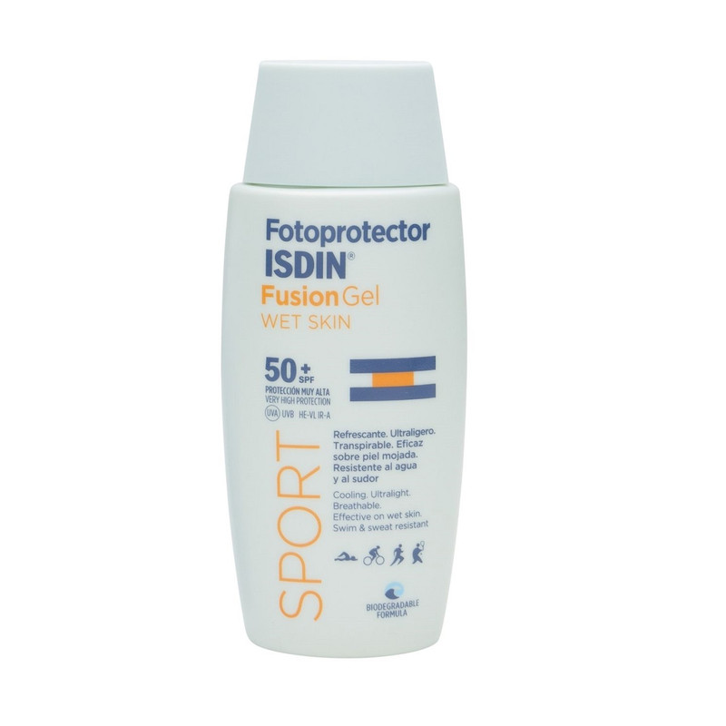 ژل ضد آفتاب بدون رنگ ایزدین مدل Fusion sport spf 50 مناسب انواع پوست حجم 100 میلی لیتر