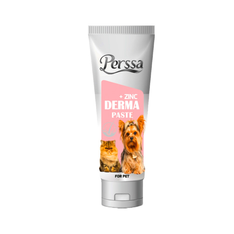 خمیر تقویت پوست مو سگ و گربه پرسا مدل Derma Paste zinc plusوزن 100گرم