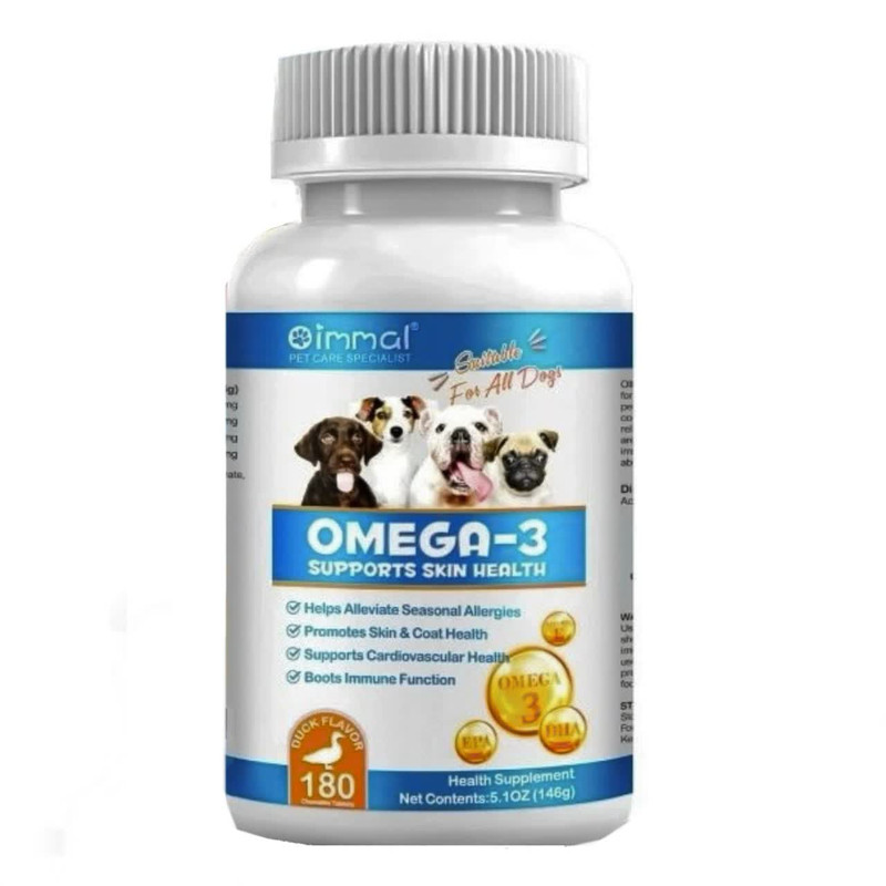قرص مکمل امگا سگ اویمال مدل Supports skin health طعم اردک بسته 180 عددی
