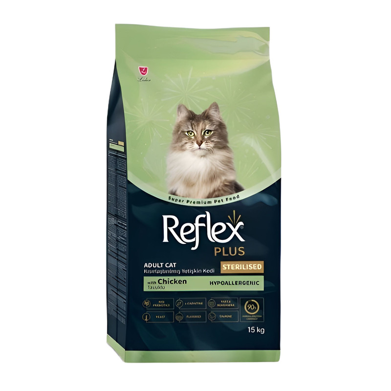 غذا خشک گربه بالغ رفلکس مدل Reflex Plus Sterilized Chicken طعم مرغ وزن 15000 گرم
