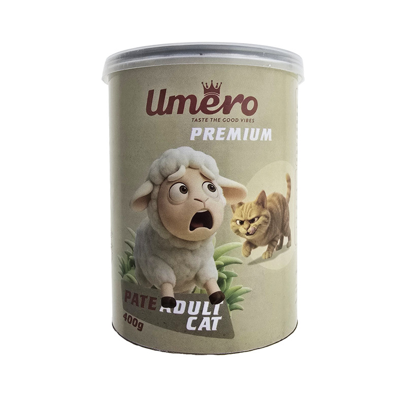 کنسرو غذای گربه بالغ اومرو مدل PATE ADULT CAT طعم بره وزن 400 گرم