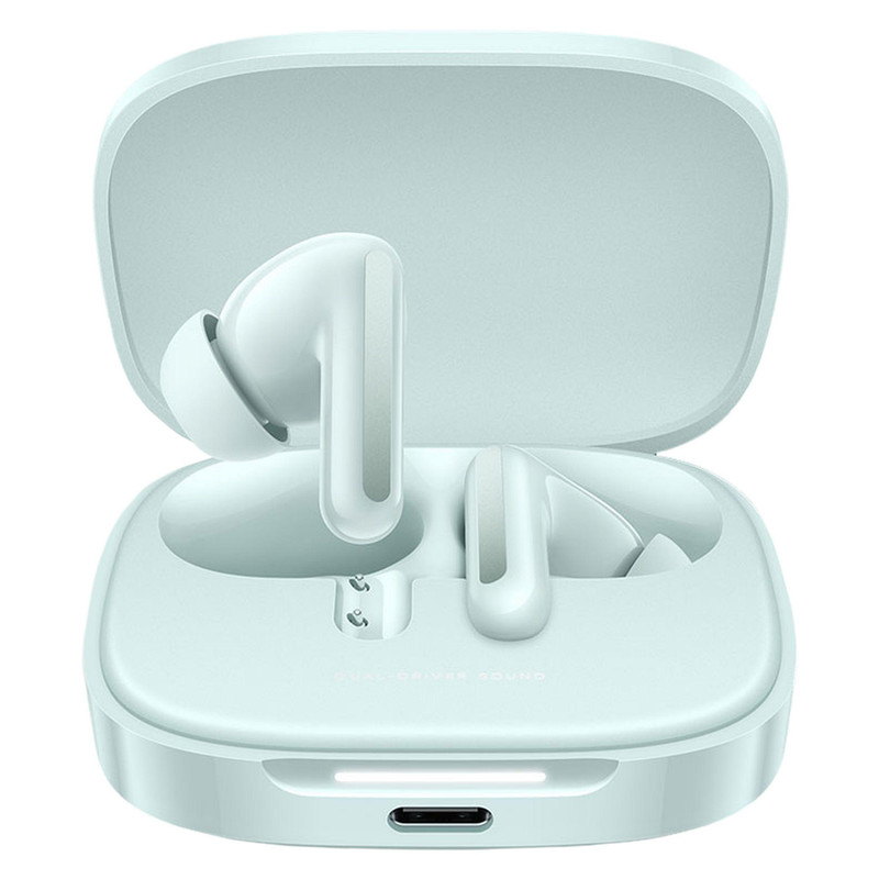 هدفون بلوتوثی شیائومی مدل Redmi Buds 6 با نویز کنسلینگ فعال (ANC)، درگاه شارژ USB Type-C، دارای میکروفون دوگانه با ENC (کاهش نویز محیط)، مقاوم در برابر رطوبت و عرق
