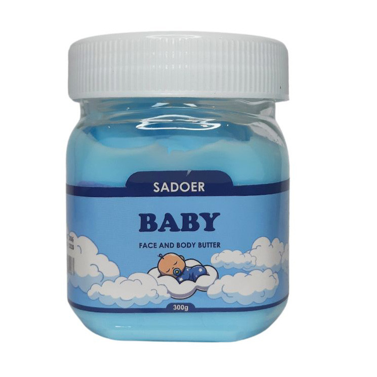 کره بدن سادور مدل Baby وزن 300 گرم بافت کرمی و جذب سریع، مرطوب‌کننده و ضد خشکی، فرمول بدون پارابن و مواد حساسیت‌زا، حاوی ویتامین E برای تغذیه و محافظت پوست، مناسب بانوان و آقایان