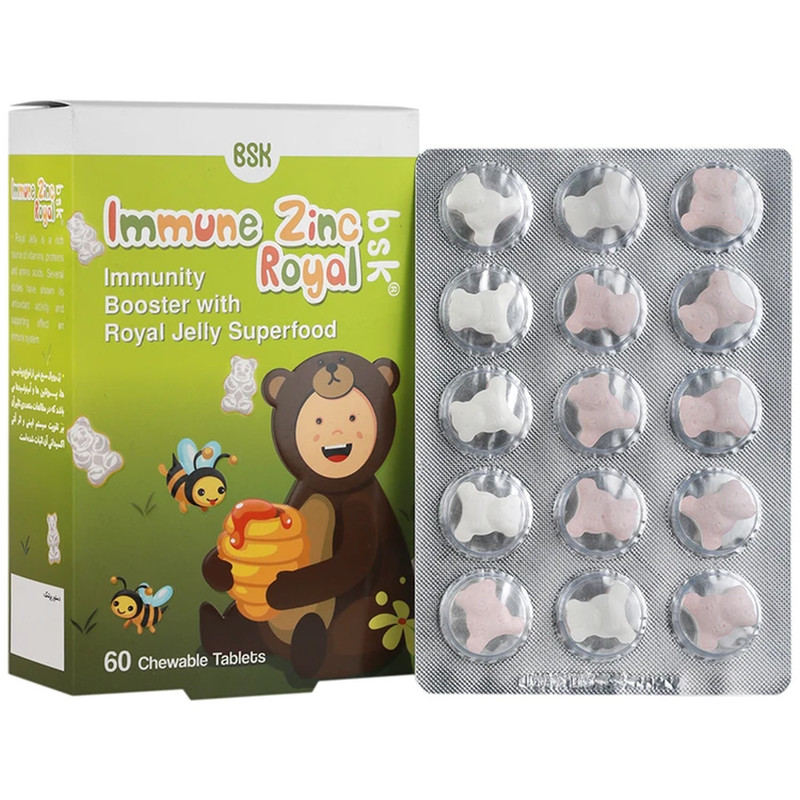 قرص جویدنی ایمیون زینک با طعم پنچ میوه بی اس کی بسته 60 عددی