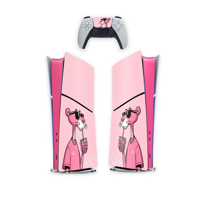 برچسب کنسول بازی پلی استیشن 5 اسلیم کایمون مدل pink panther کدP5S051 بسته 6عددی