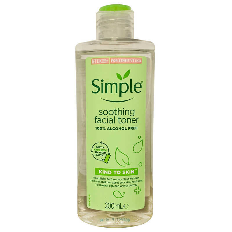 تونر پاک کننده صورت سیمپل مدل Soothing حجم 200 میلی لیتر