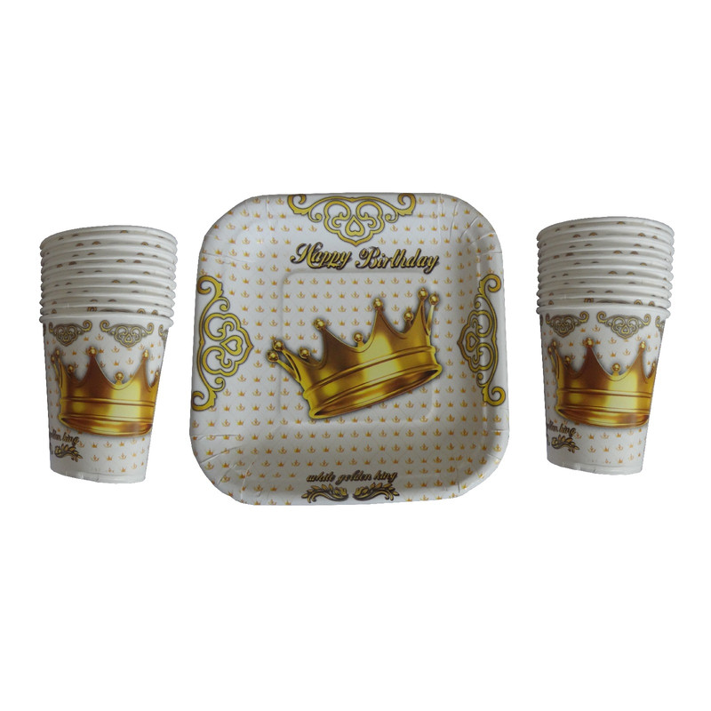 پیش دستی و لیوان یکبار مصرف کد001 طرح تاج مجموعه 40 عددی