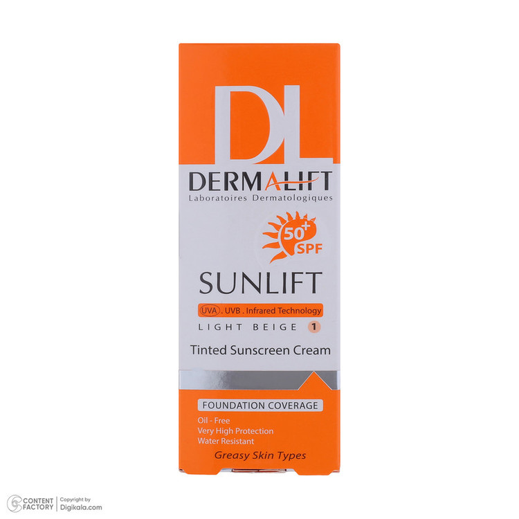 کرم ضدآفتاب رنگی درمالیفت مدل Sunlift SPF50 بژ روشن، حجم 40 میلیلیتر