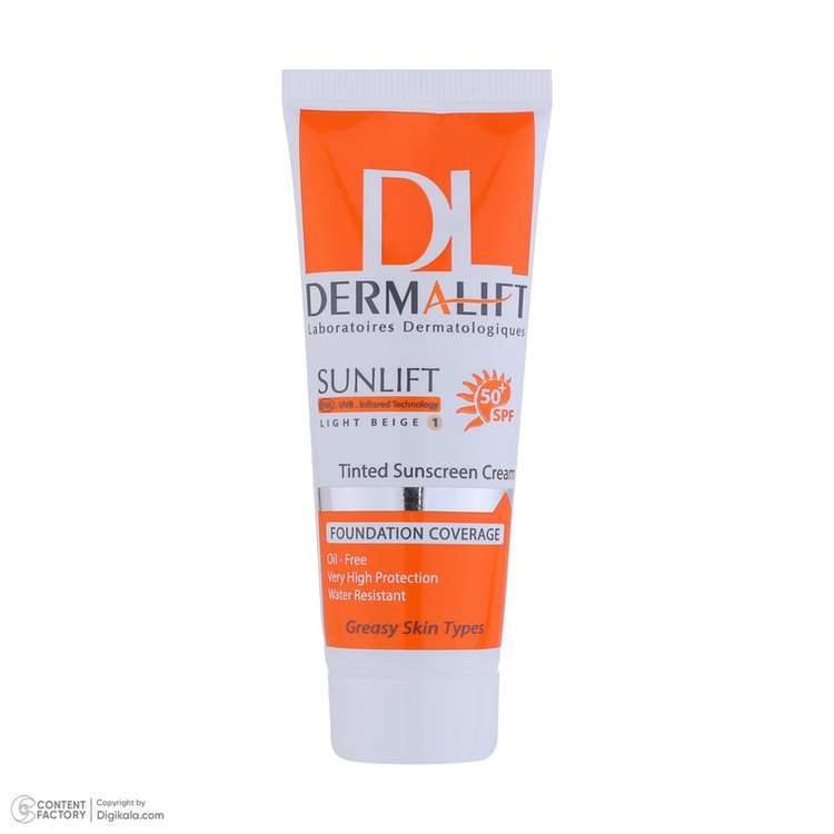 کرم ضدآفتاب رنگی درمالیفت مدل Sunlift SPF50 بژ روشن، حجم 40 میلیلیتر