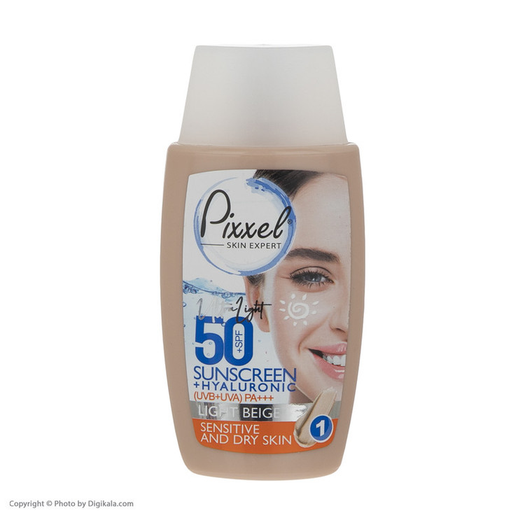 کرم ضدآفتاب رنگی پیکسل +SPF50 مدل LIGHT BEIGE، مناسب پوستهای حساس و خشک، حجم 50 میلیلیتر