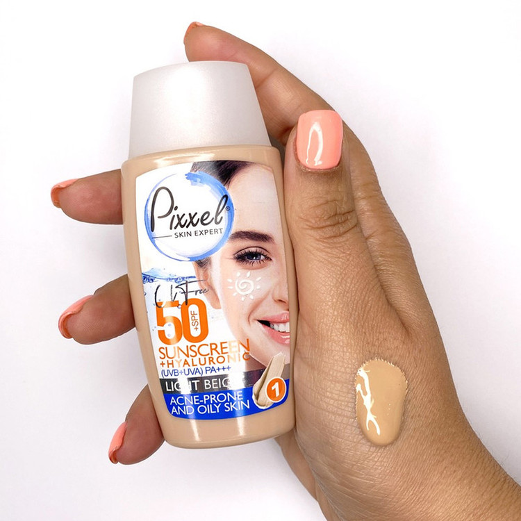 کرم ضدآفتاب رنگی پیکسل +SPF50 مدل LIGHT BEIGE، مناسب پوستهای حساس و خشک، حجم 50 میلیلیتر