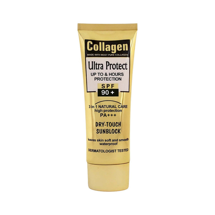 کرم ضد آفتاب بدون رنگ کلاژن spf90 مدل Ultra Protect محافظت کننده در برابر اشعه UVA و UVB مناسب برای انواع پوست حجم 100 میلی لیتر
