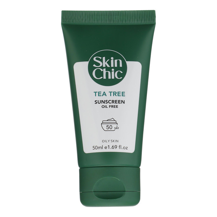 کرم ضد آفتاب بیرنگ صورت اسکین شیک SPF 50 مدل TEA TREE مناسب برای چرب حجم 50 میلیلیتر