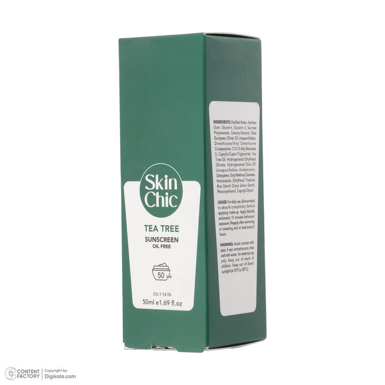 کرم ضد آفتاب بیرنگ صورت اسکین شیک SPF 50 مدل TEA TREE مناسب برای چرب حجم 50 میلیلیتر