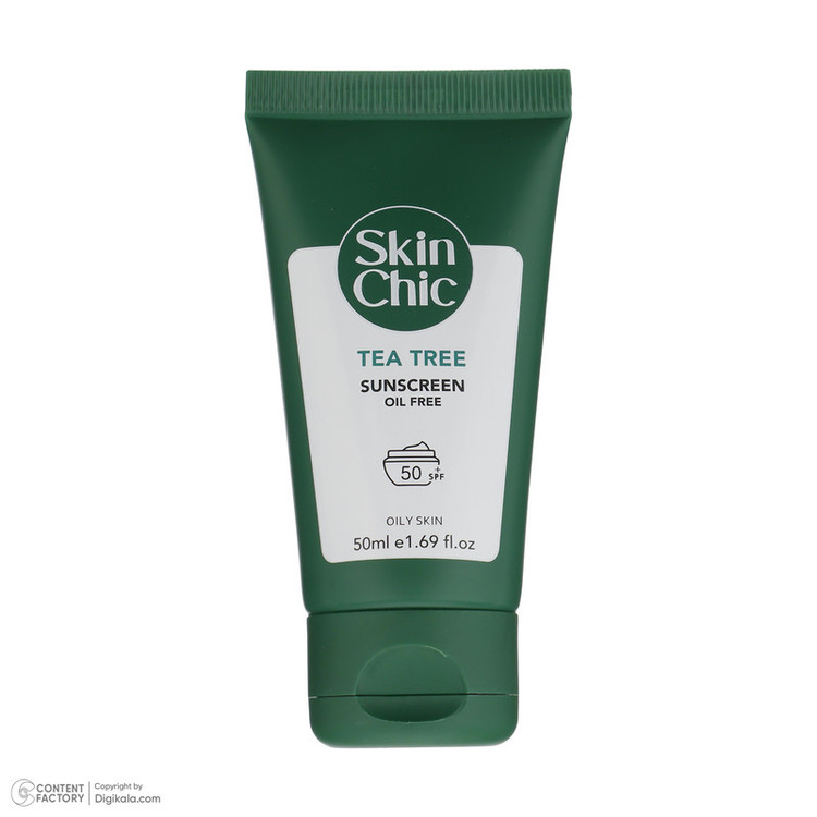 کرم ضد آفتاب بیرنگ صورت اسکین شیک SPF 50 مدل TEA TREE مناسب برای چرب حجم 50 میلیلیتر