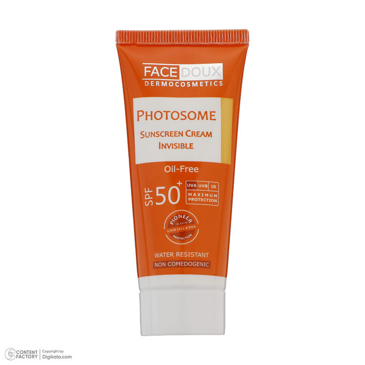 کرم ضد آفتاب بدون رنگ فیس دوکس SPF 50 مدل فوتوزوم محافظ اشعه UVA و UVB، ضد آب مناسب پوست چرب حجم 40 میلیلیتر