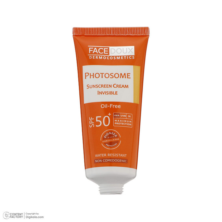کرم ضد آفتاب بدون رنگ فیس دوکس SPF 50 مدل فوتوزوم محافظ اشعه UVA و UVB، ضد آب مناسب پوست چرب حجم 40 میلیلیتر