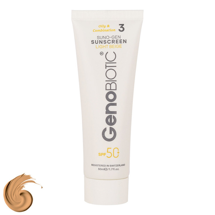 کرم ضدآفتاب رنگی ژنوبایوتیک SPF 50 مدل SUNO محافظ UVA ،UVB، مناسب پوستهای چرب، حجم 50 میلیلیتر