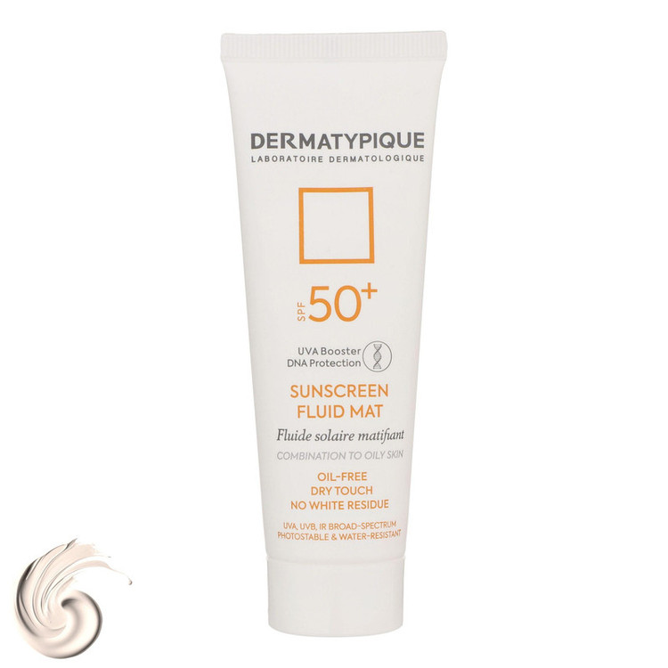 فلوئید ضدآفتاب بیرنگ درماتیپیک +SPF50 مدل SFM، مناسب پوستهای چرب، حجم 50 میلیلیتر