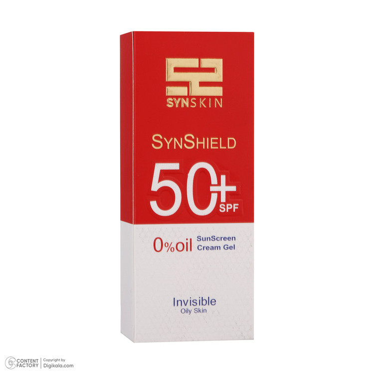 فلوئید ضدآفتاب بدون رنگ ساین اسکین SPF50 مدل SYN SHIELD، مناسب پوستهای چرب، حجم 50 میلیلیتر