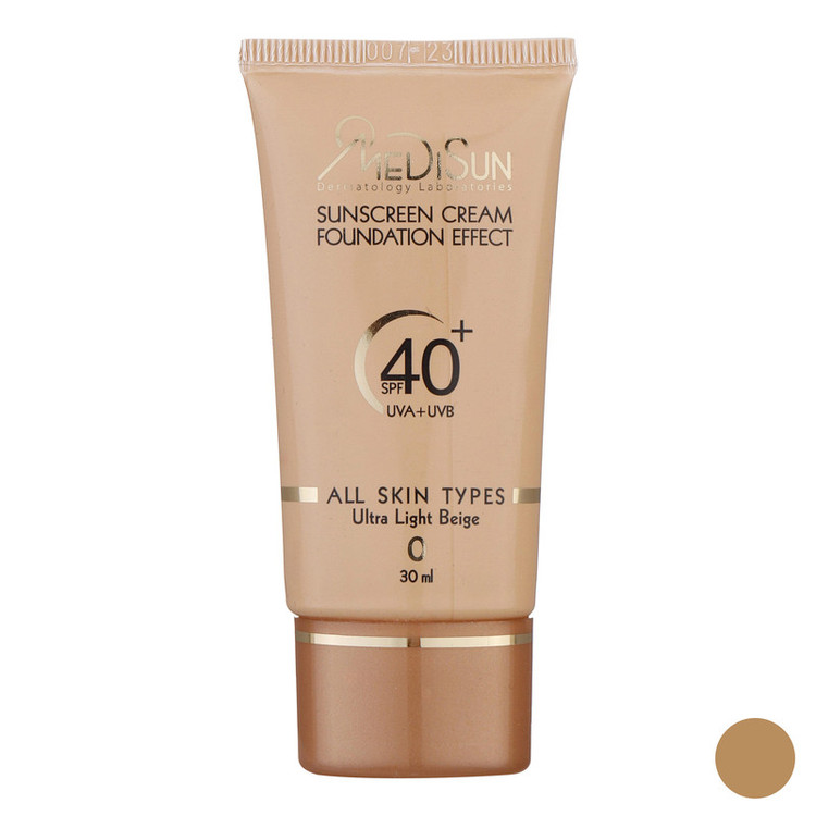 کرم ضدآفتاب رنگی مدیسان مدل Ultra Light Beige SPF40 مناسب انواع پوست، حجم 30 میلیلیتر