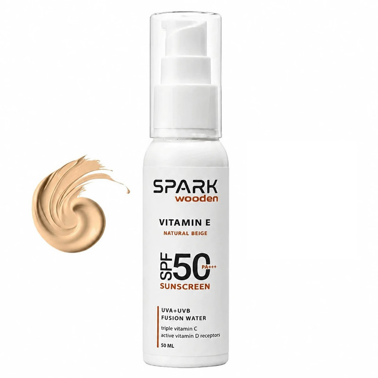 کرم ضد آفتاب رنگی صورت اسپارک وودن SPF 50 مدل جوجوبا محافظ UVA، UVB مناسب برای انواع پوست حجم 50 میلیلیتر