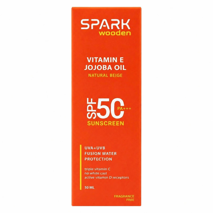 کرم ضد آفتاب رنگی صورت اسپارک وودن SPF 50 مدل جوجوبا محافظ UVA، UVB مناسب برای انواع پوست حجم 50 میلیلیتر