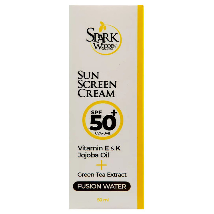 کرم ضد آفتاب بی رنگ اسپارک وودن مدل SPF50 مناسب انوع پوست حجم 50 میلی لیتر