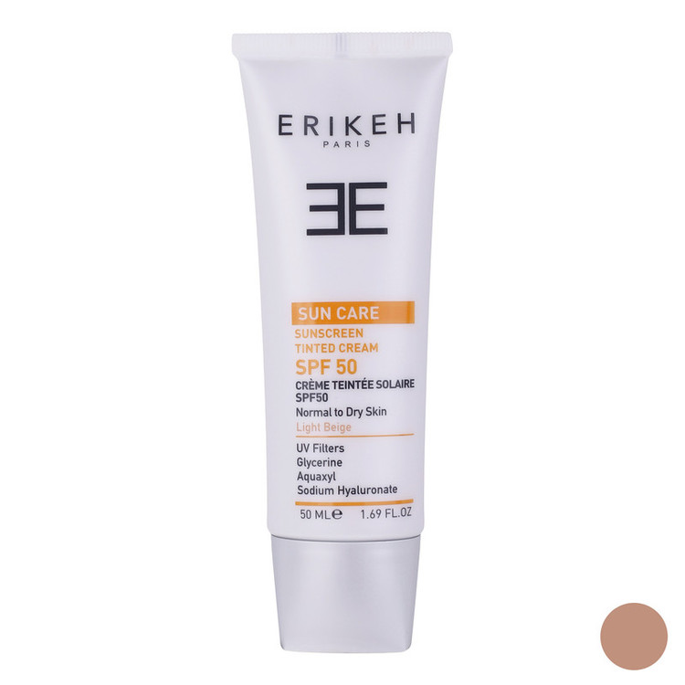 کرم ضد آفتاب رنگی صورت اریکه spf50 مدل Light Beige مناسب برای انواع پوست نرمال تا خشک حجم 50 میلیلیتر