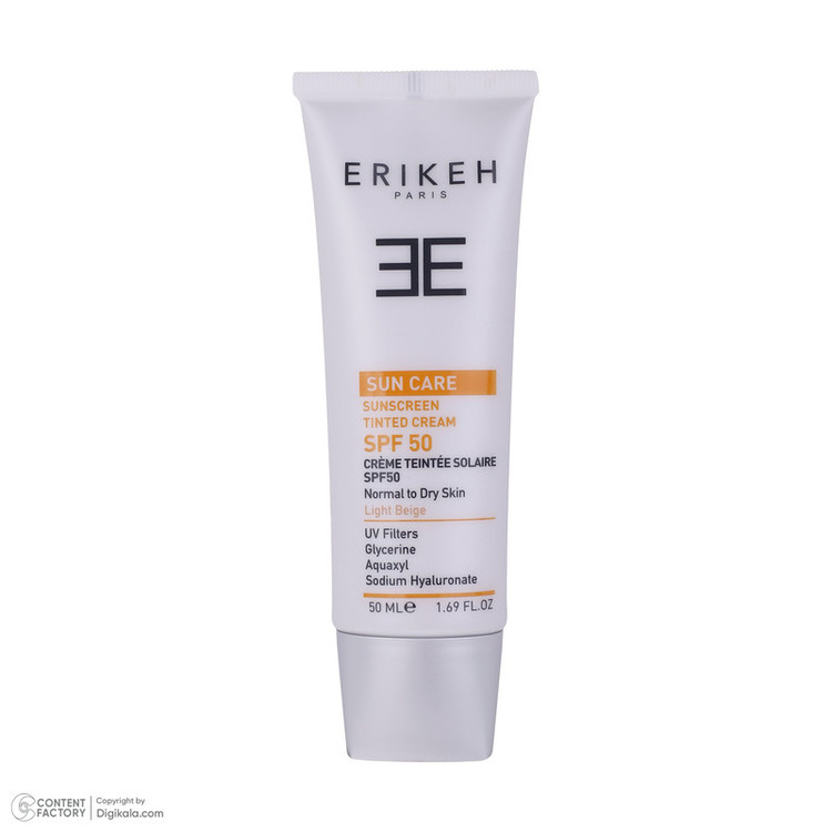 کرم ضد آفتاب رنگی صورت اریکه spf50 مدل Light Beige مناسب برای انواع پوست نرمال تا خشک حجم 50 میلیلیتر
