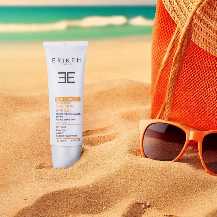 کرم ضد آفتاب رنگی صورت اریکه spf50 مدل Light Beige مناسب برای انواع پوست نرمال تا خشک حجم 50 میلیلیتر