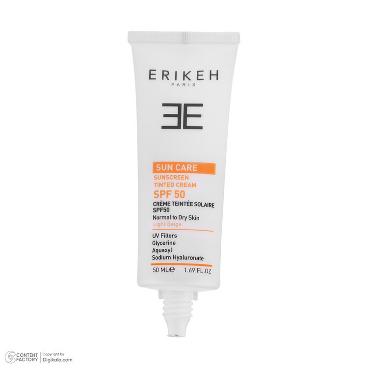 کرم ضد آفتاب رنگی صورت اریکه spf50 مدل Light Beige مناسب برای انواع پوست نرمال تا خشک حجم 50 میلیلیتر