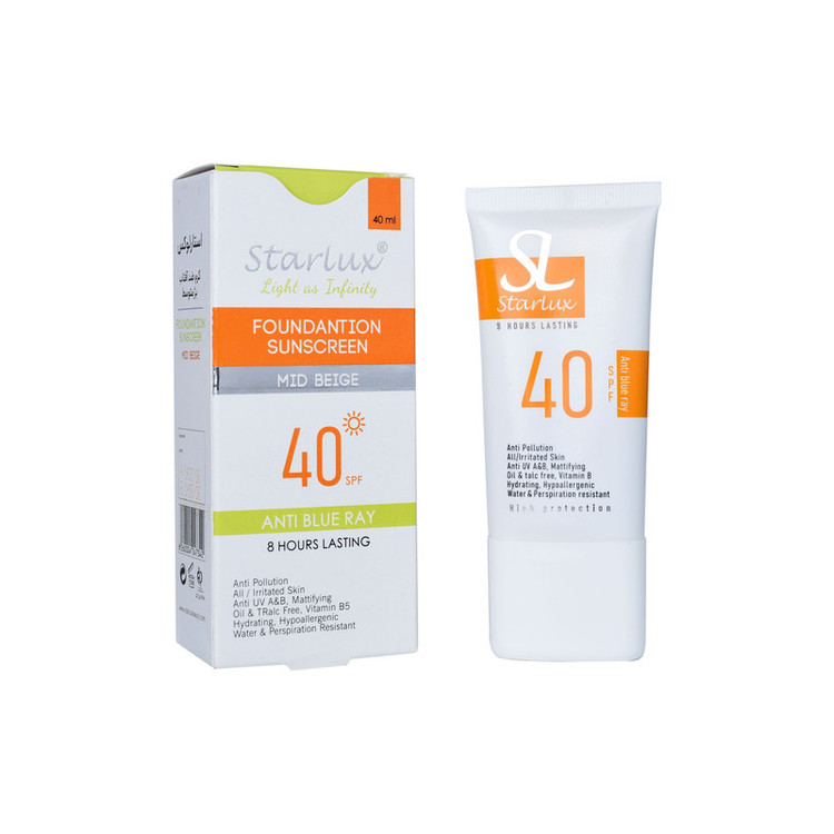 کرم ضدآفتاب رنگی استار لوکس SPF40 مدل فوق سبک، محافظ UVA و UVB و ضد اشعه آبی (Blue Ray)، ضد آب و مقاوم در برابر تعریق، آبرسان و تقویتکننده پوست، مناسب انواع پوست حجم 40 میلیلیتر