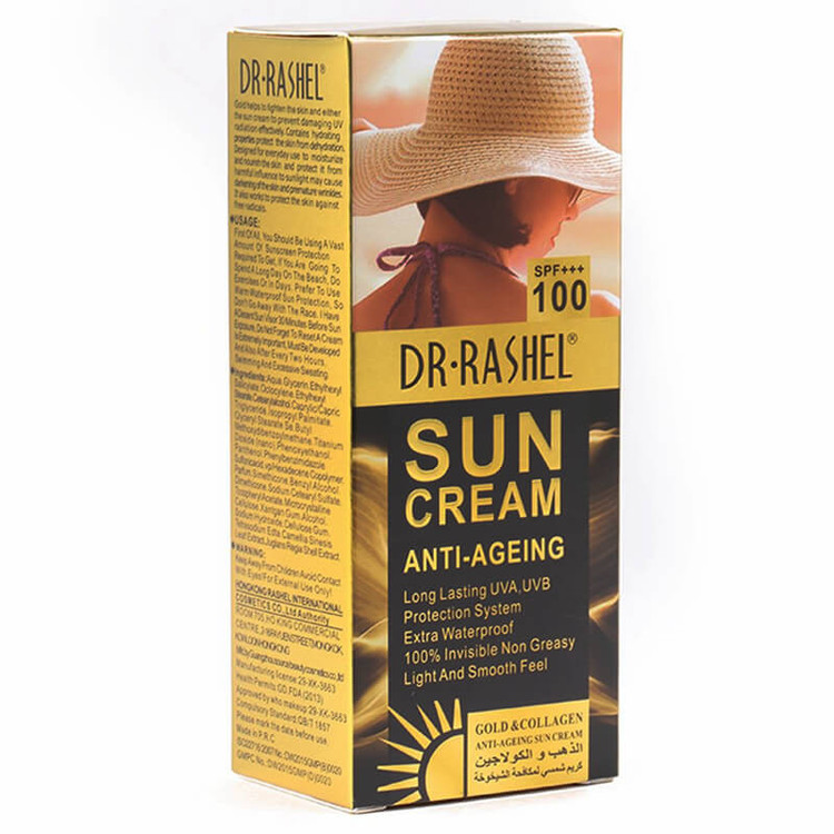 کرم ضد آفتاب بی رنگ دکتر راشل SPF 100 مدل anti aging مناسب انواع پوست حجم 80 میلی لیتر
