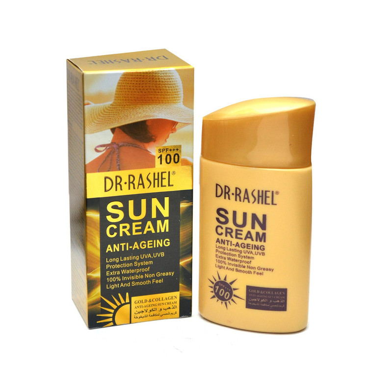 کرم ضد آفتاب بی رنگ دکتر راشل SPF 100 مدل anti aging مناسب انواع پوست حجم 80 میلی لیتر