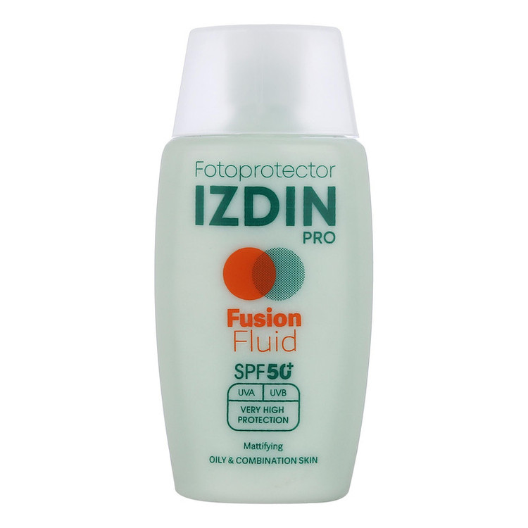 فلوئید ضد آفتاب بیرنگ صورت و گردن ایزدین پرو SPF 50 مدل Safe Eye Tech محافظ در برابر اشعه UVA و UVB مناسب برای پوست چرب و مختلط حجم 50 میلیلیتر