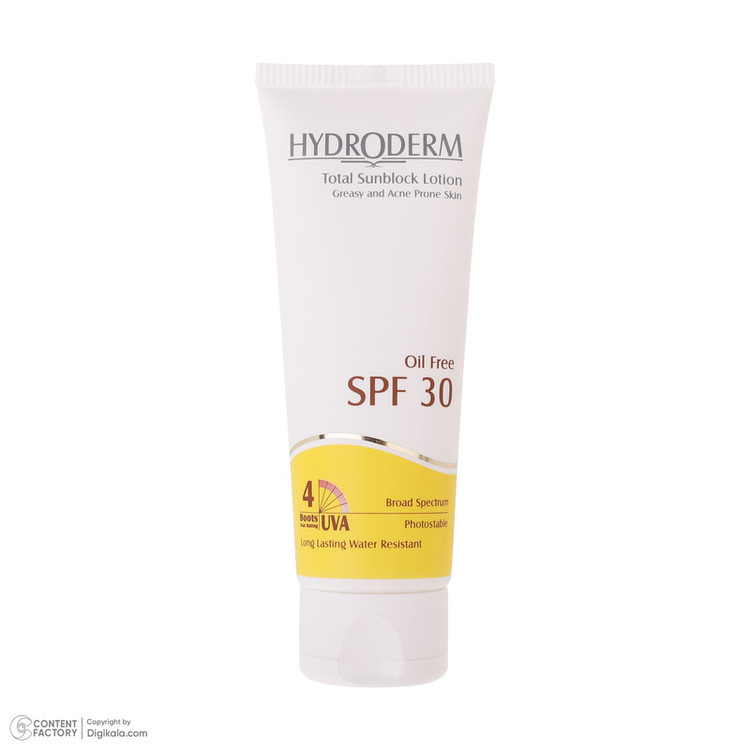 لوسیون ضدآفتاب هیدرودرم سری فاقد چربی SPF30، حجم 75 میلیلیتر