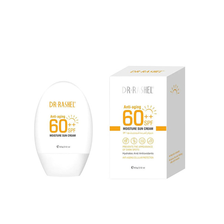 کرم ضد آفتاب بدون رنگ دکتر راشل SPF60 مدل 001 محافظ UVA ،UVB، ضد آب، مناسب انواع پوست حجم 60 میلیلیتر