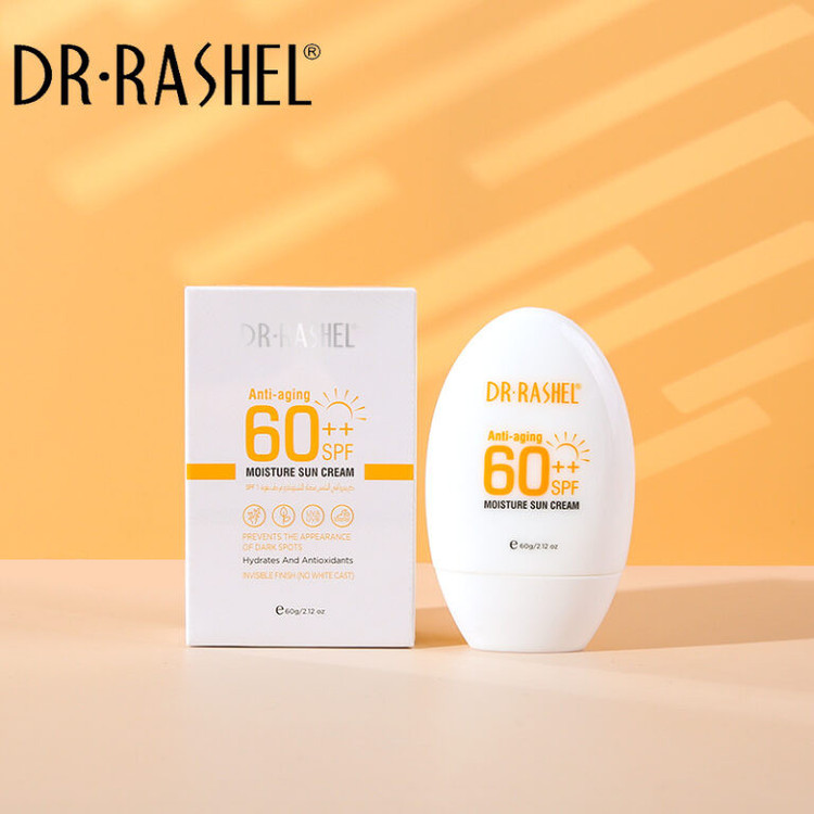 کرم ضد آفتاب بدون رنگ دکتر راشل SPF60 مدل 001 محافظ UVA ،UVB، ضد آب، مناسب انواع پوست حجم 60 میلیلیتر