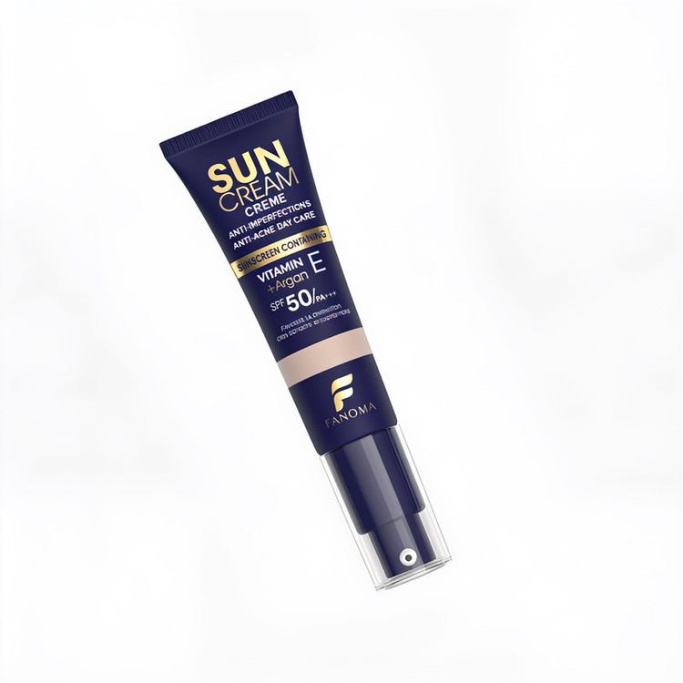 کرم ضد آفتاب رنگی صورت فانوما SPF 50 مدل ضدآفتاب بدون چربی و ضدجوش فانوما رنگ ۰۲ مناسب برای انواع پوست حجم 35 میلیلیتر