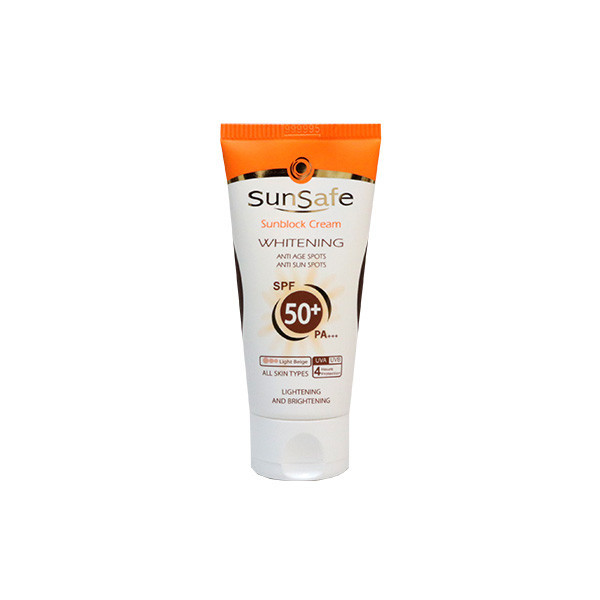 كرم ضد آفتاب رنگی سان سيف، مدل SPF50، مناسب انواع پوست تنالیته رنگ روشن و حجم 50 میلیلیتر، محافظت کننده در برابر اشعه UVA و UVB، مرطوب کننده، +++ PA، ضد لک، روشن کننده، ضد چروک، دارای فرمولاسیون فیزیکی، با ماندگاری 2 ساعته