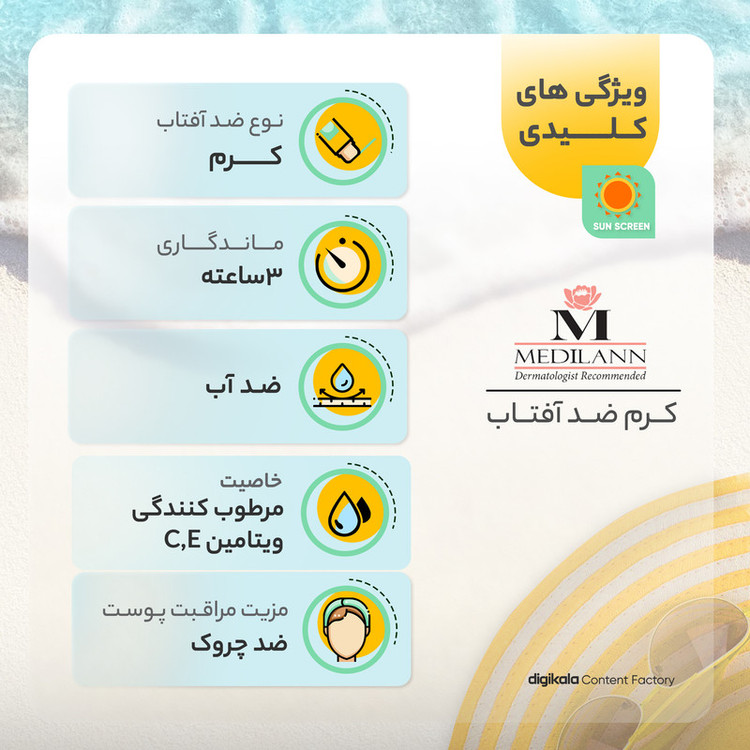 کرم ضدآفتاب رنگی مدیلن SPF50، مناسب پوستهای خشک، حجم 50 میلیلیتر