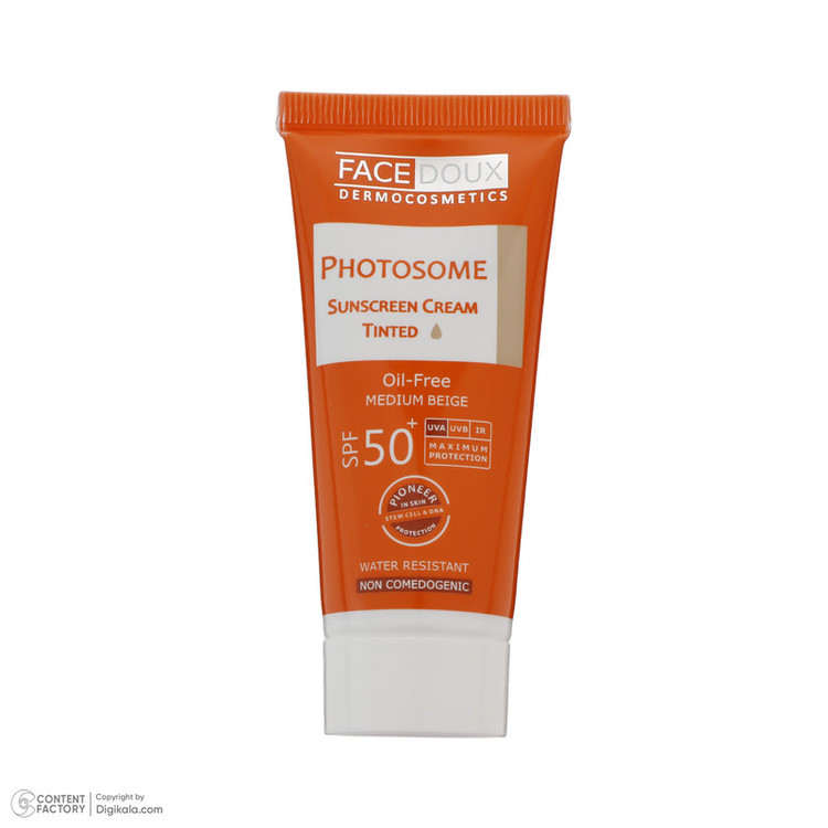 کرم ضد آفتاب رنگی فیس دوکس SPF 50 مدل فوتوزوم محافظ اشعه UVA و UVB مناسب پوستهای چرب حجم 40 میلیلیتر