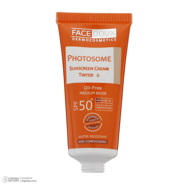 کرم ضد آفتاب رنگی فیس دوکس SPF 50 مدل فوتوزوم محافظ اشعه UVA و UVB مناسب پوستهای چرب حجم 40 میلیلیتر