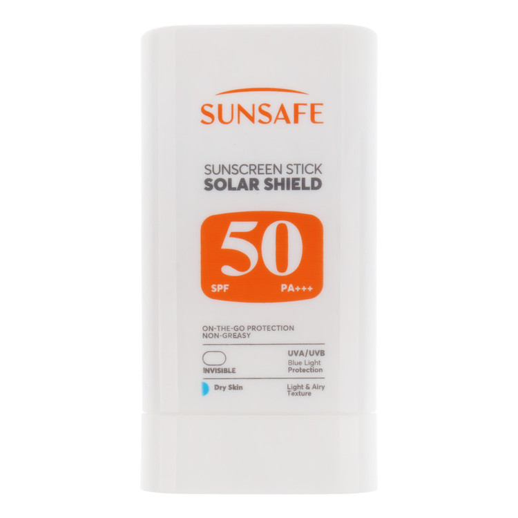 استیک ضد آفتاب بیرنگ صورت و بدن سان سیف SPF 50 مدل Solar Shield محافظ در برابر اشعه UVA و UVB مناسب برای پوست خشک حجم 19 میلیلیتر