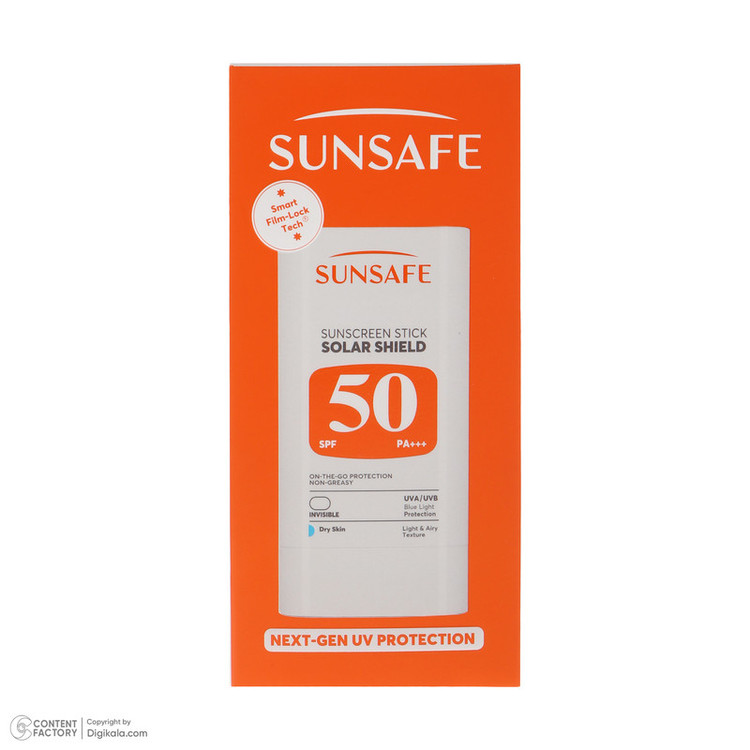 استیک ضد آفتاب بیرنگ صورت و بدن سان سیف SPF 50 مدل Solar Shield محافظ در برابر اشعه UVA و UVB مناسب برای پوست خشک حجم 19 میلیلیتر