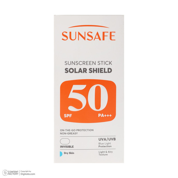 استیک ضد آفتاب بیرنگ صورت و بدن سان سیف SPF 50 مدل Solar Shield محافظ در برابر اشعه UVA و UVB مناسب برای پوست خشک حجم 19 میلیلیتر