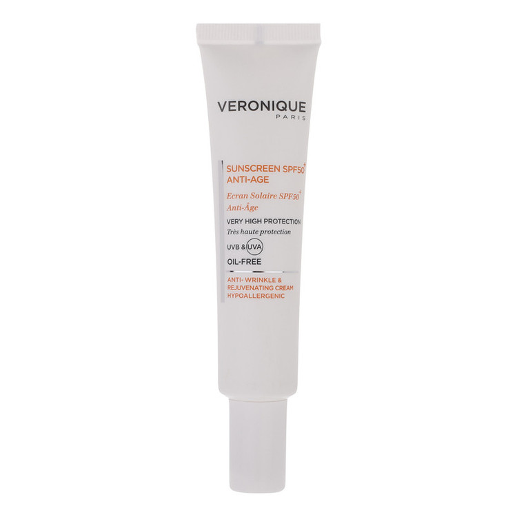 کرم ضد آفتاب بدون رنگ ورونیک SPF50 مدل Anti Age محافظ UVA ،UVB، مناسب پوست چرب حجم 40 میلیلیتر