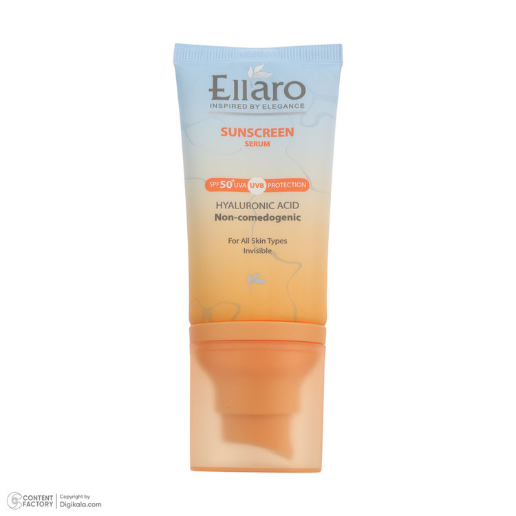 سرم ضد آفتاب بیرنگ صورت الارو SPF 50 مدل Hyaluronic acid محافظ در برابر اشعه UVA و UVB مناسب برای انواع پوست حجم 40 میلیلیتر