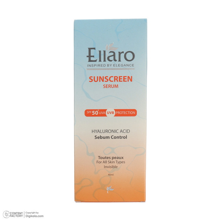 سرم ضد آفتاب بیرنگ صورت الارو SPF 50 مدل Hyaluronic acid محافظ در برابر اشعه UVA و UVB مناسب برای انواع پوست حجم 40 میلیلیتر